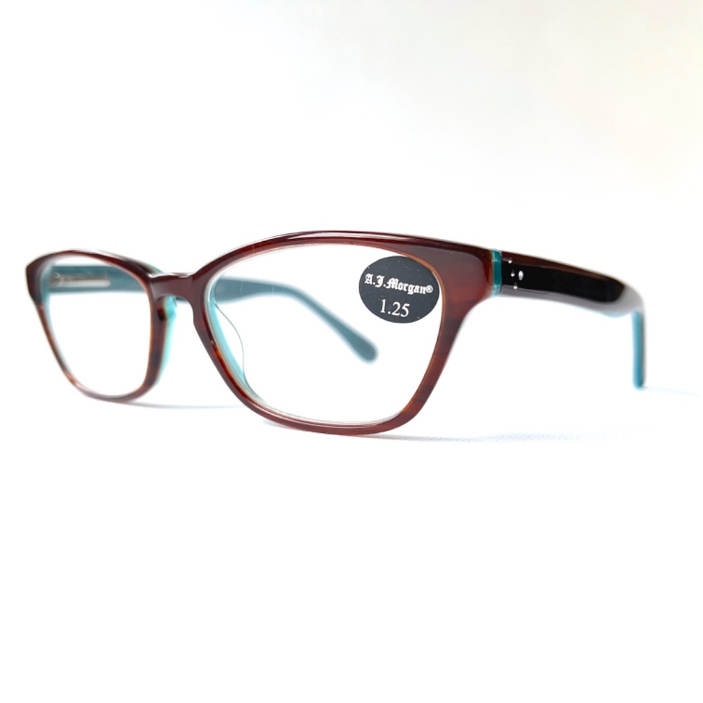 NOS Vintage +1.25 Reading Glasses Acetate Brown Jade Cat Eye AJ Morgan